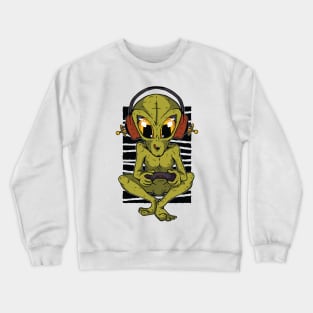 Alien Player Funny Present Present Idea with Space Headset Crewneck Sweatshirt